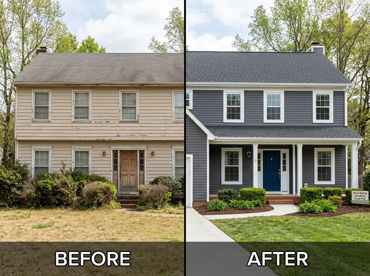 Professional photograph before after by Sturdy Siding Huntersville